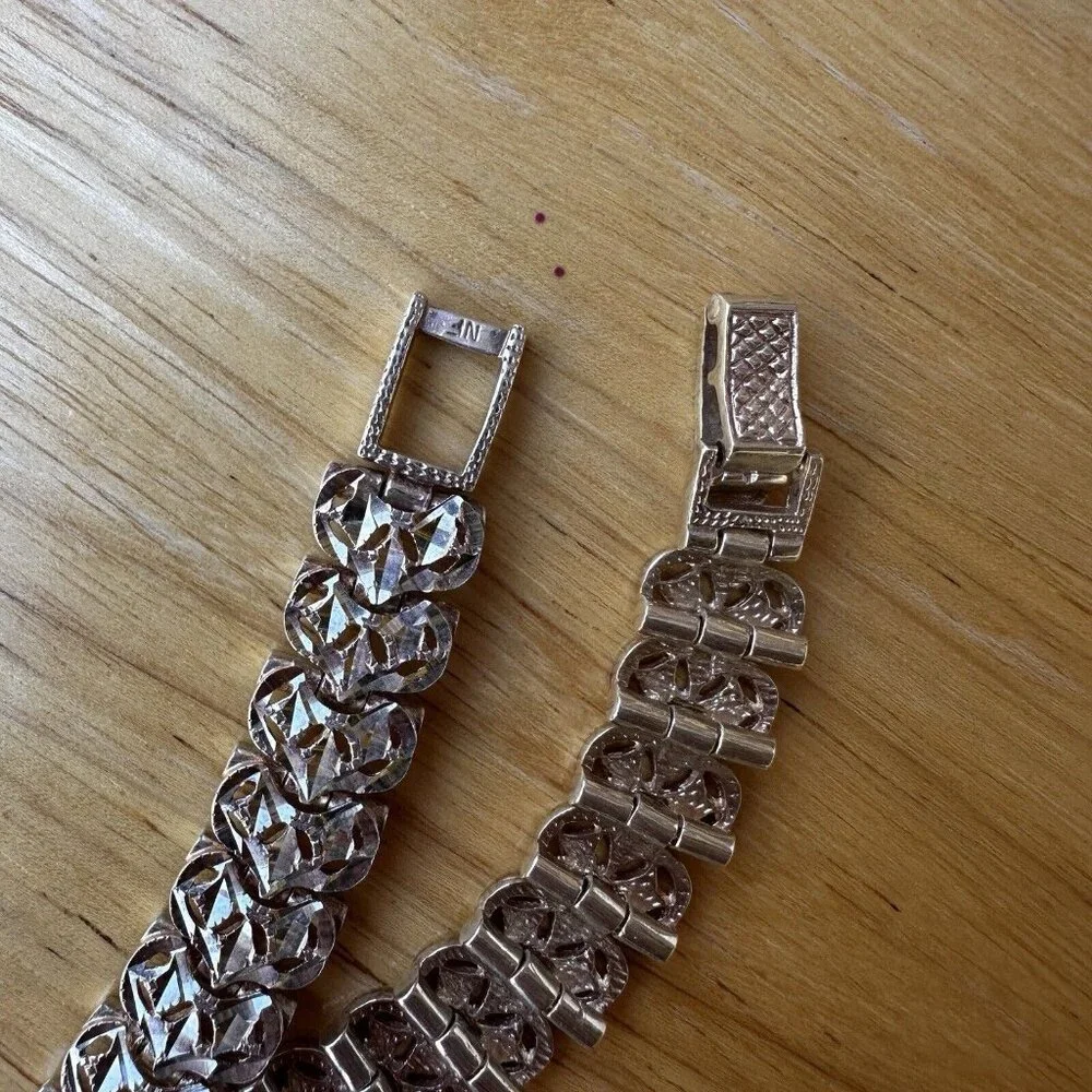 Vintage Artisan NF Link Bracelet Size 7.5 Diamond Cut Ornate 925 Sterling 31.4g‎
